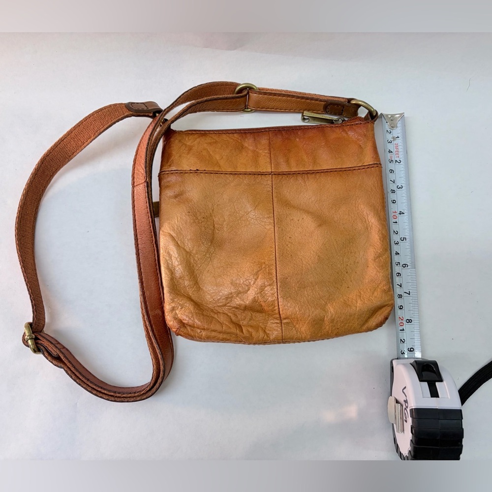 Fossil Brown Pebbled Leather Crossbody Bag Small Zip Pocket Adjustable Strap - Picture 10 of 11